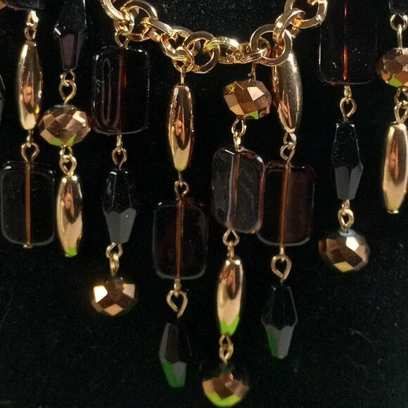 NWT Erica Lyons Statement Gold tone Beaded Dangling Necklace - Picture 4 of 10